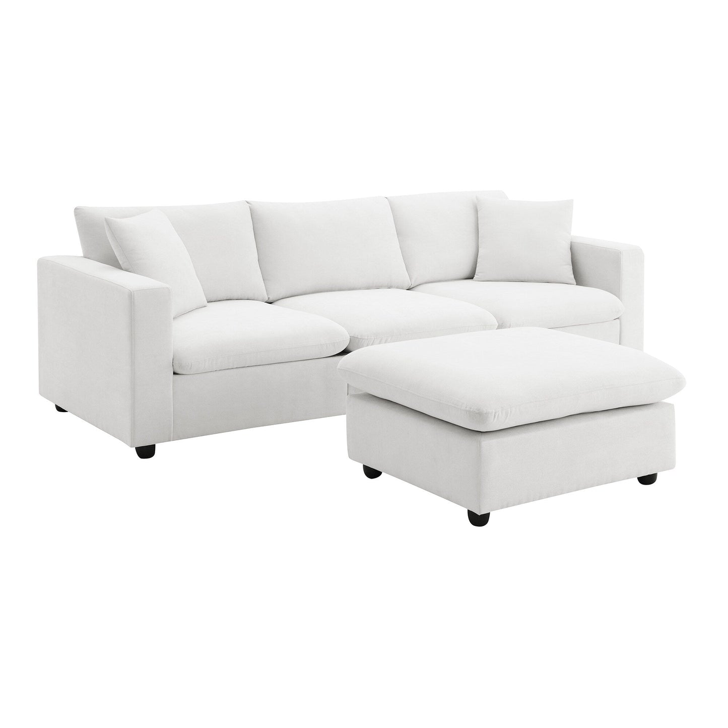 Sectional Sofa With Throw Pillows,L-Shaped Couch Set With Wide Seat,4 Seat Polyester Comfy Fabric Couch Set With Movable Ottoman