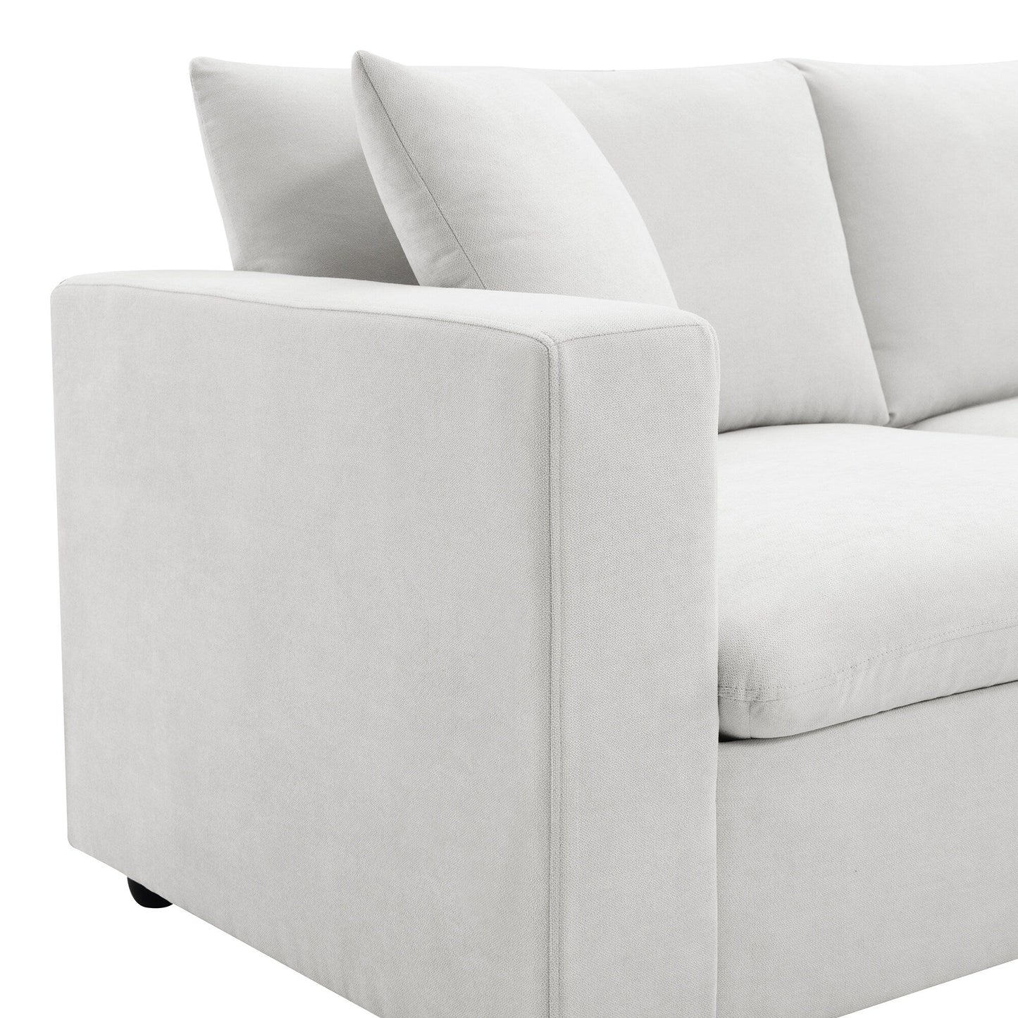 Sectional Sofa With Throw Pillows,L-Shaped Couch Set With Wide Seat,4 Seat Polyester Comfy Fabric Couch Set With Movable Ottoman