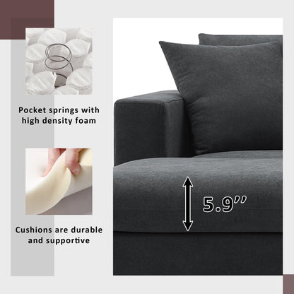 Sectional Sofa With Throw Pillows,L-Shaped Couch Set With Wide Seat,4 Seat Polyester Comfy Fabric Couch Set With Movable Ottoman