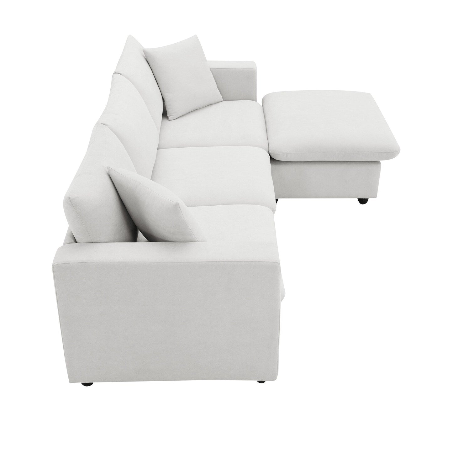 Sectional Sofa With Throw Pillows,L-Shaped Couch Set With Wide Seat,4 Seat Polyester Comfy Fabric Couch Set With Movable Ottoman