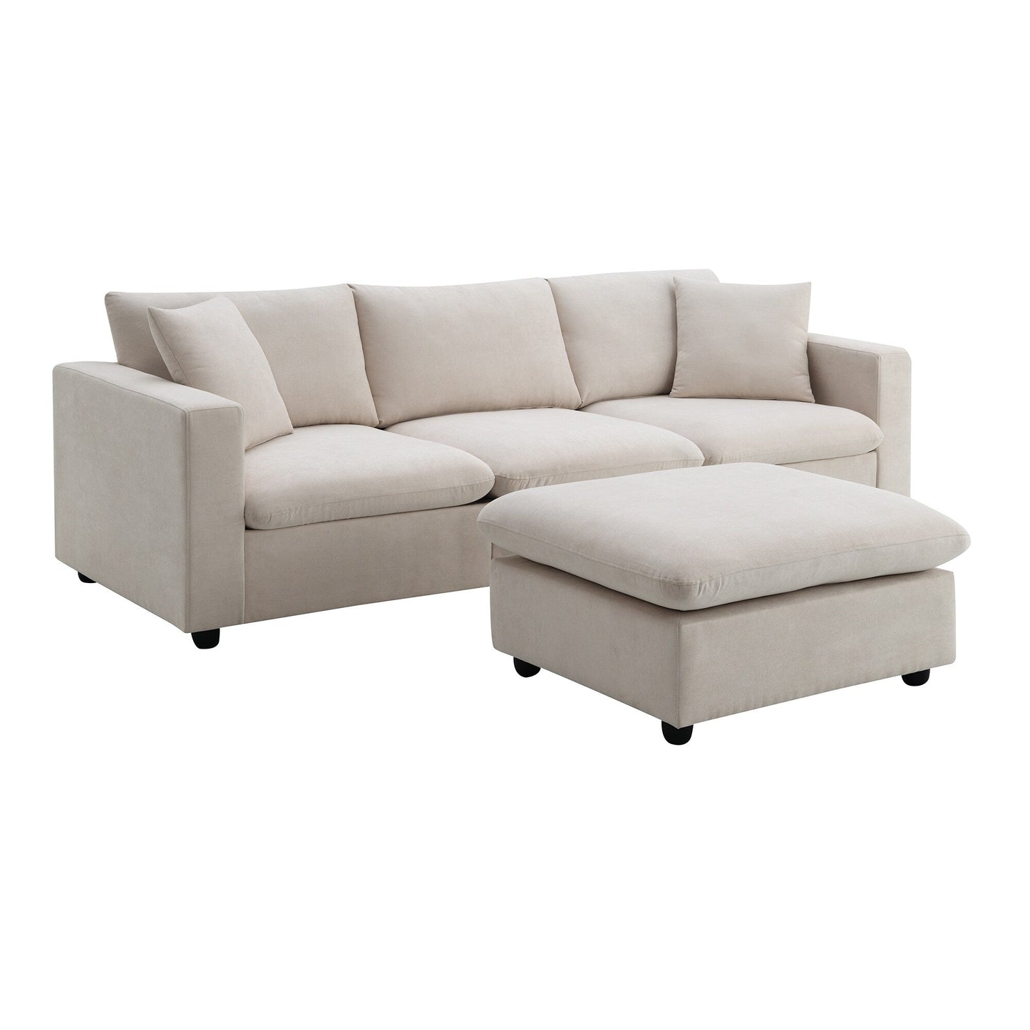 Sectional Sofa With Throw Pillows,L-Shaped Couch Set With Wide Seat,4 Seat Polyester Comfy Fabric Couch Set With Movable Ottoman