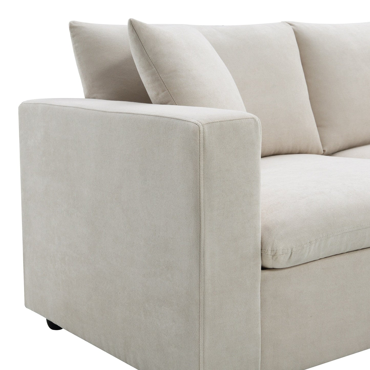 Sectional Sofa With Throw Pillows,L-Shaped Couch Set With Wide Seat,4 Seat Polyester Comfy Fabric Couch Set With Movable Ottoman