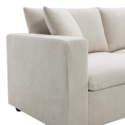 Sectional Sofa With Throw Pillows,L-Shaped Couch Set With Wide Seat,4 Seat Polyester Comfy Fabric Couch Set With Movable Ottoman