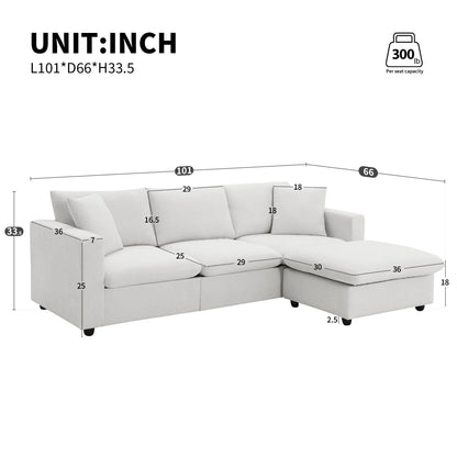 Sectional Sofa With Throw Pillows,L-Shaped Couch Set With Wide Seat,4 Seat Polyester Comfy Fabric Couch Set With Movable Ottoman