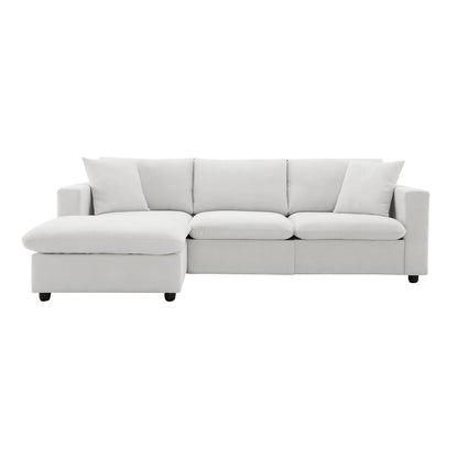 Sectional Sofa With Throw Pillows,L-Shaped Couch Set With Wide Seat,4 Seat Polyester Comfy Fabric Couch Set With Movable Ottoman