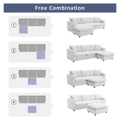 Sectional Sofa With Throw Pillows,L-Shaped Couch Set With Wide Seat,4 Seat Polyester Comfy Fabric Couch Set With Movable Ottoman