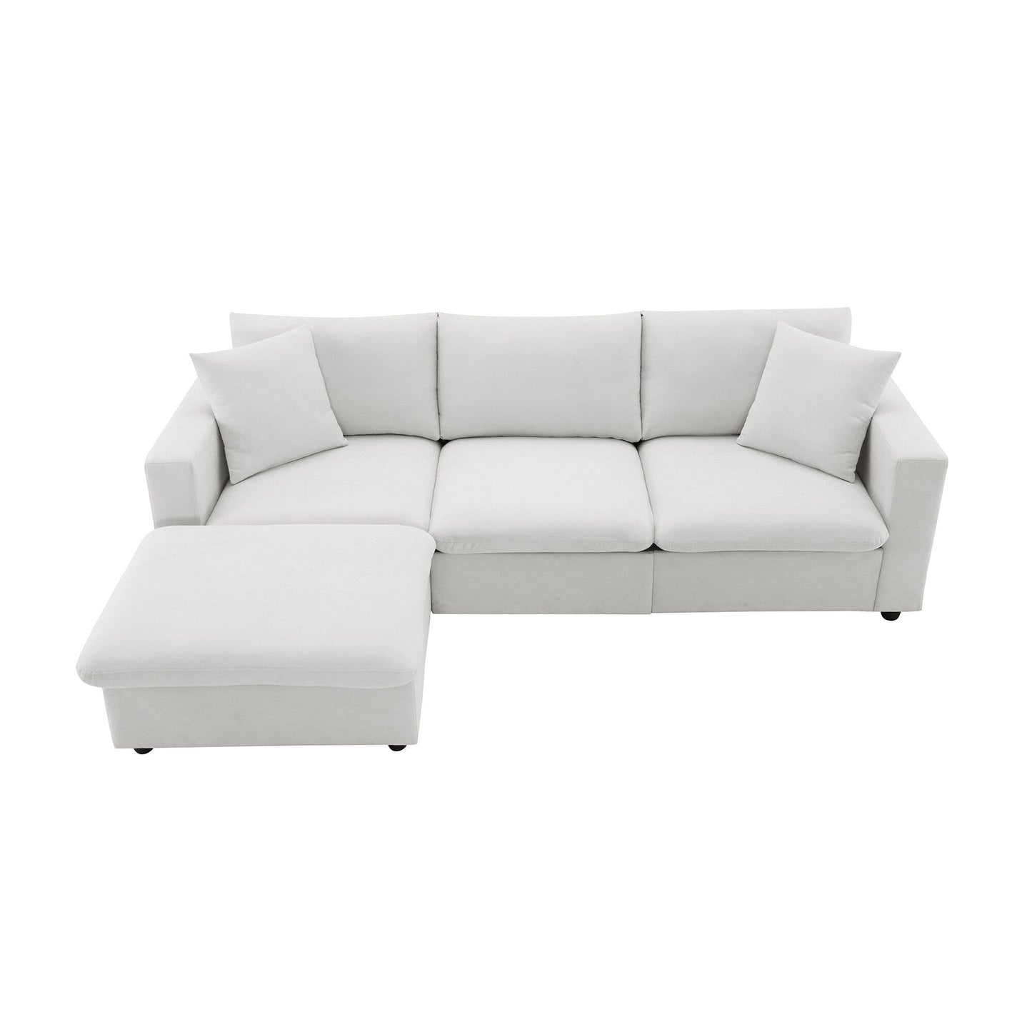Sectional Sofa With Throw Pillows,L-Shaped Couch Set With Wide Seat,4 Seat Polyester Comfy Fabric Couch Set With Movable Ottoman
