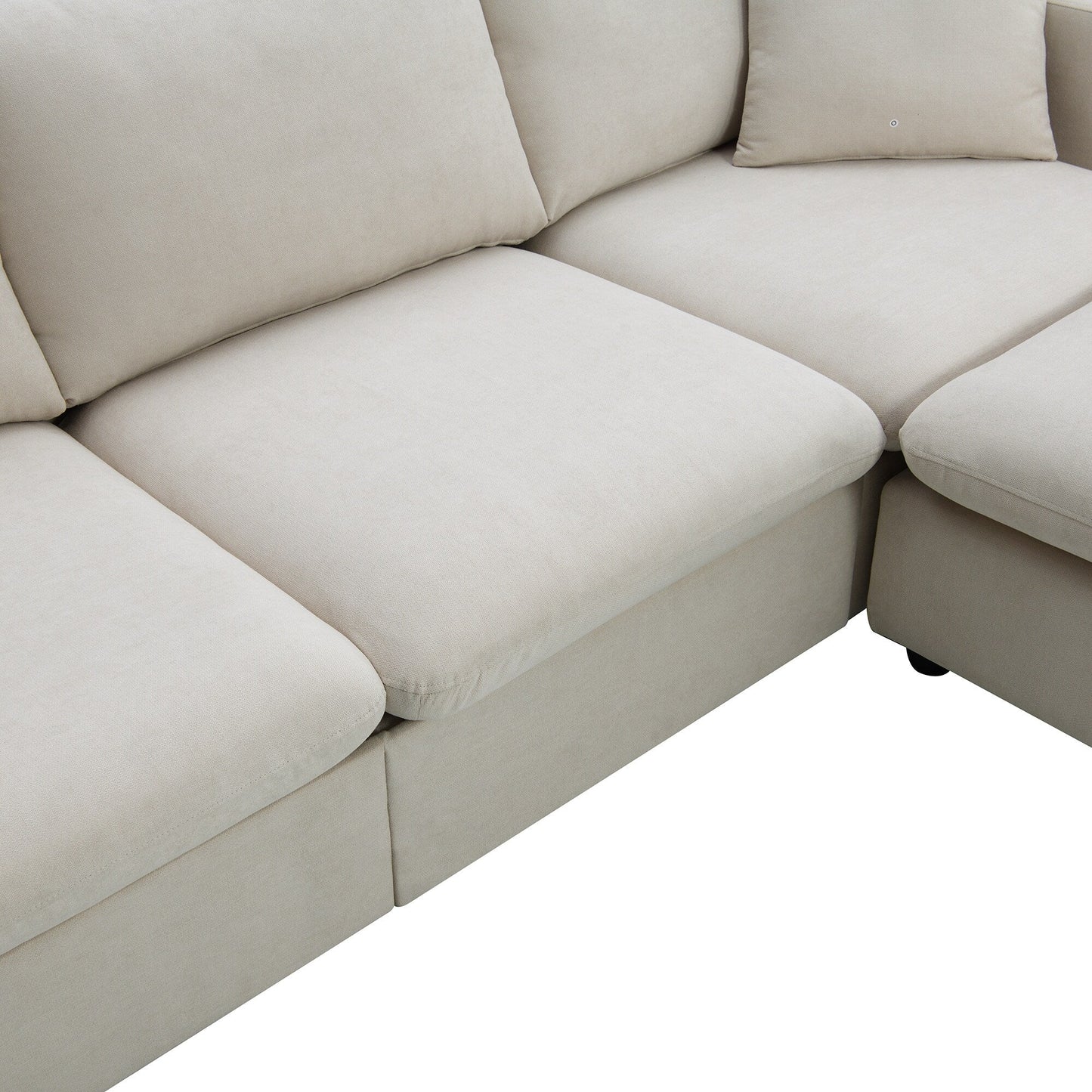 Sectional Sofa With Throw Pillows,L-Shaped Couch Set With Wide Seat,4 Seat Polyester Comfy Fabric Couch Set With Movable Ottoman