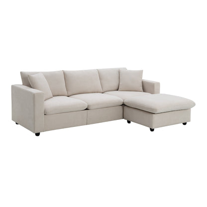 Sectional Sofa With Throw Pillows,L-Shaped Couch Set With Wide Seat,4 Seat Polyester Comfy Fabric Couch Set With Movable Ottoman