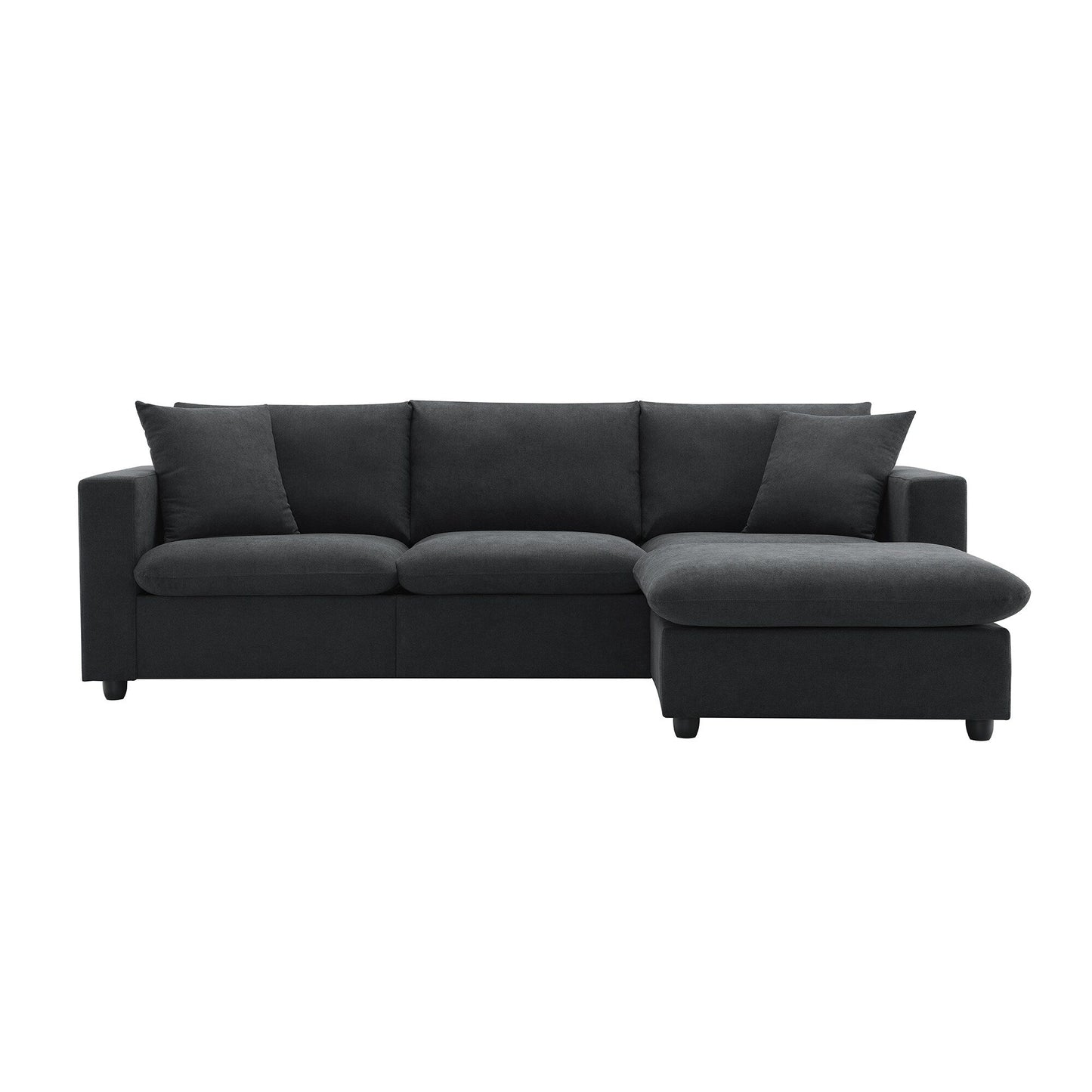 Sectional Sofa With Throw Pillows,L-Shaped Couch Set With Wide Seat,4 Seat Polyester Comfy Fabric Couch Set With Movable Ottoman