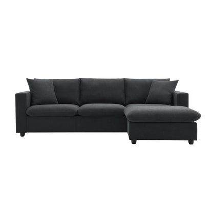 Sectional Sofa With Throw Pillows,L-Shaped Couch Set With Wide Seat,4 Seat Polyester Comfy Fabric Couch Set With Movable Ottoman