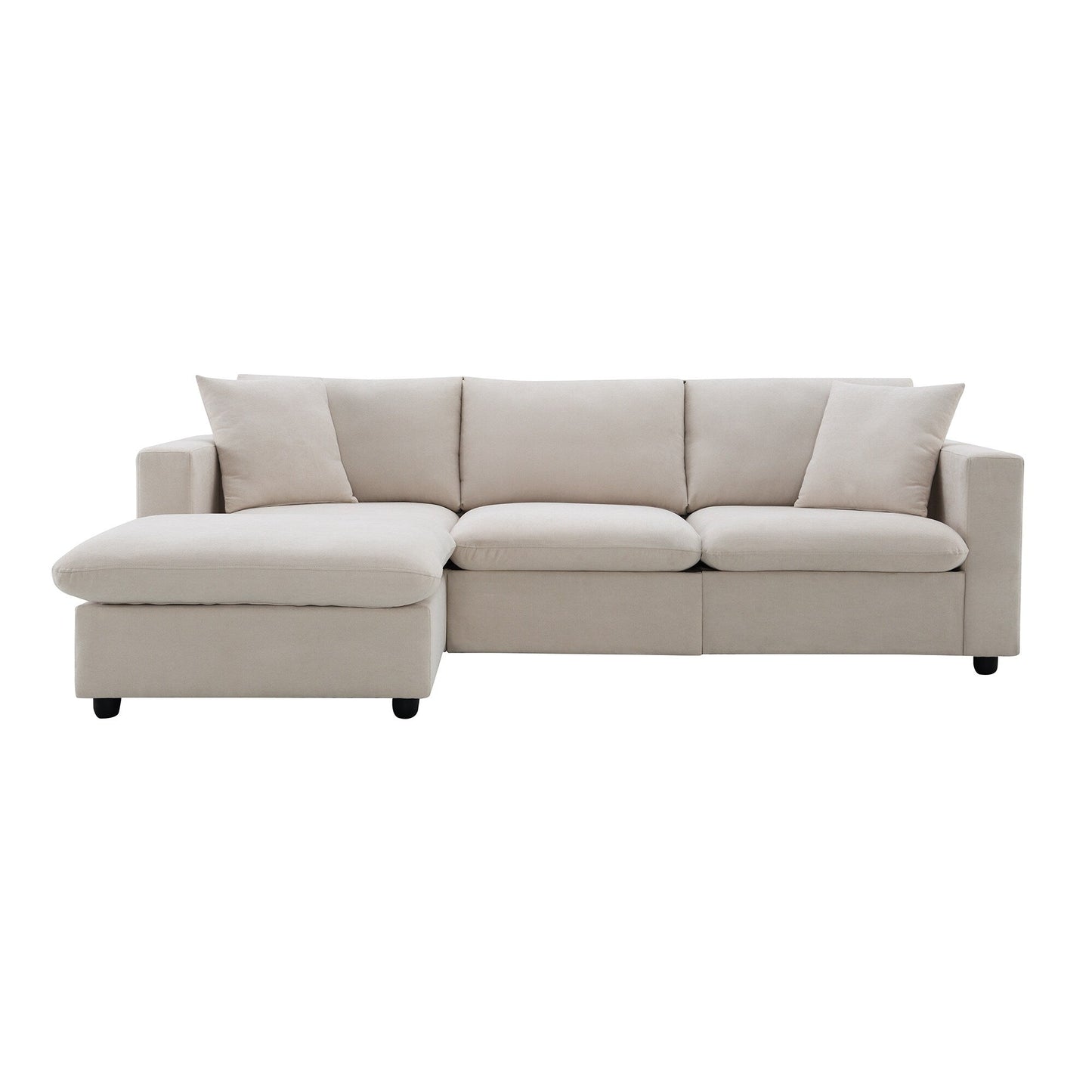 Sectional Sofa With Throw Pillows,L-Shaped Couch Set With Wide Seat,4 Seat Polyester Comfy Fabric Couch Set With Movable Ottoman