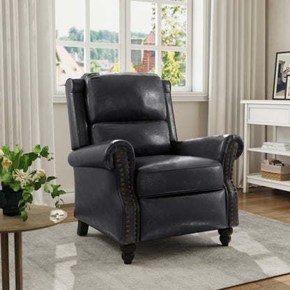 Mid-Century Nailhead PU Leather Linen Recliner