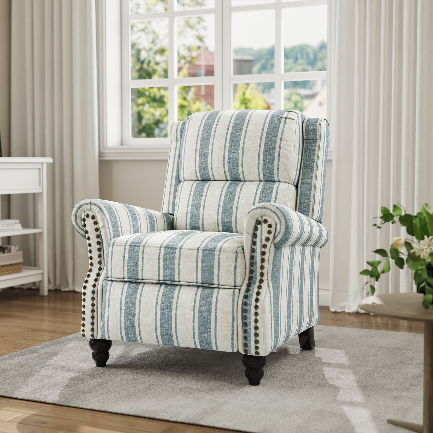 Mid-Century Nailhead PU Leather Linen Recliner