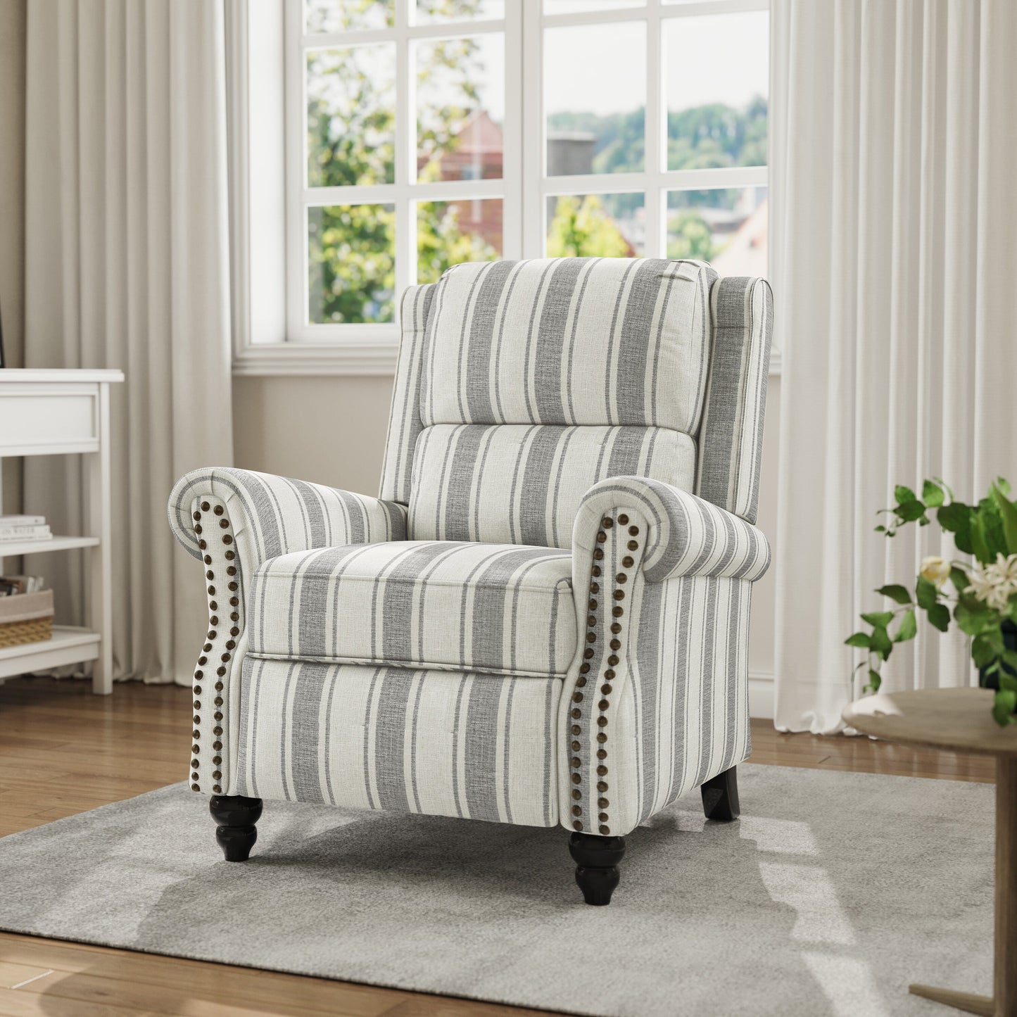 Mid-Century Nailhead PU Leather Linen Recliner