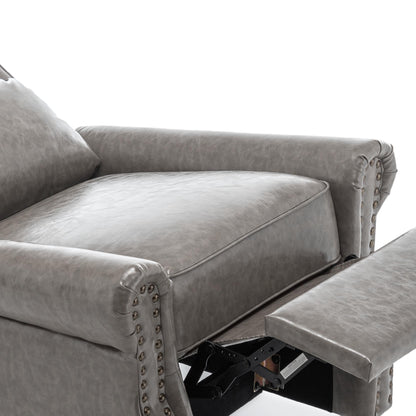 Mid-Century Nailhead PU Leather Linen Recliner