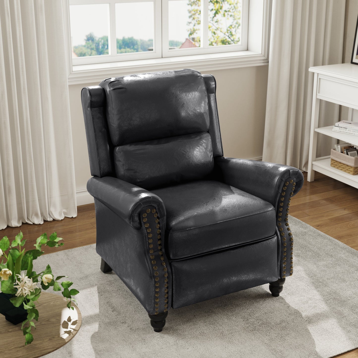 Mid-Century Nailhead PU Leather Linen Recliner