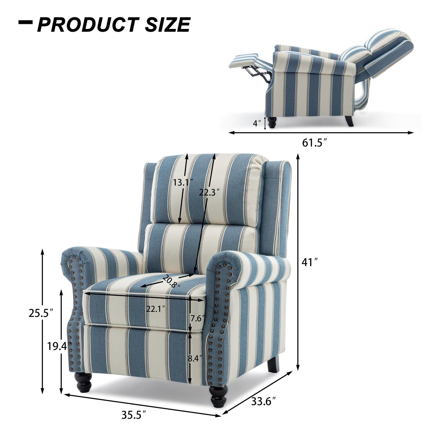 Mid-Century Nailhead PU Leather Linen Recliner