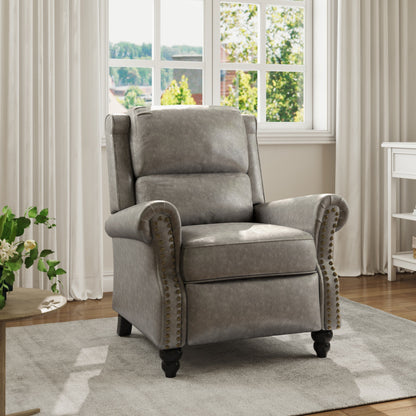 Mid-Century Nailhead PU Leather Linen Recliner
