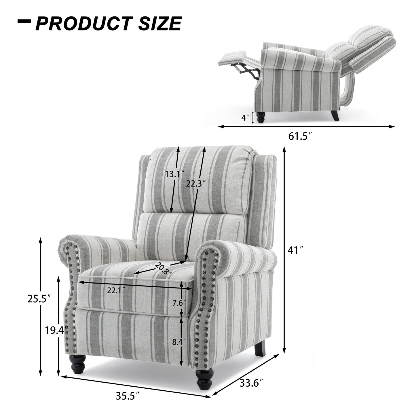 Mid-Century Nailhead PU Leather Linen Recliner