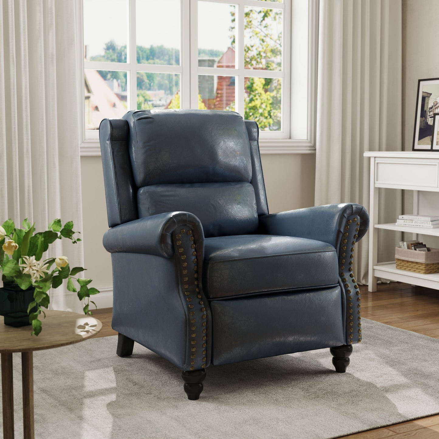 Mid-Century Nailhead PU Leather Linen Recliner