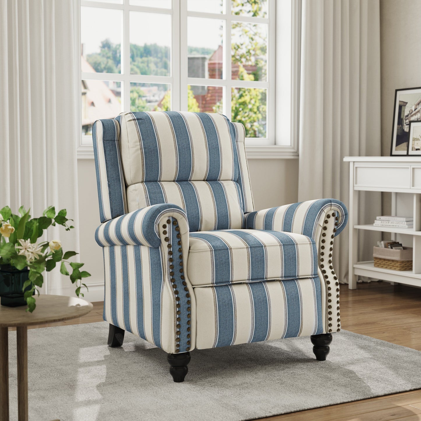 Mid-Century Nailhead PU Leather Linen Recliner