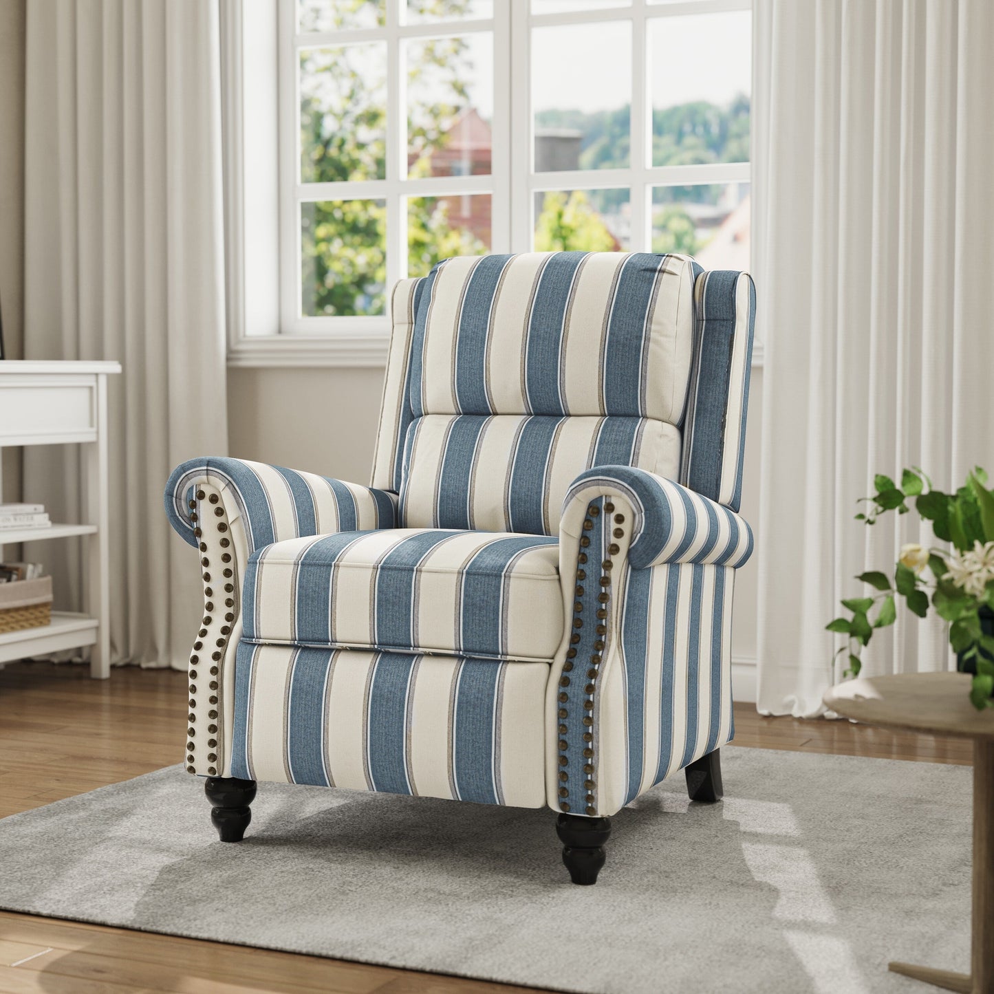Mid-Century Nailhead PU Leather Linen Recliner