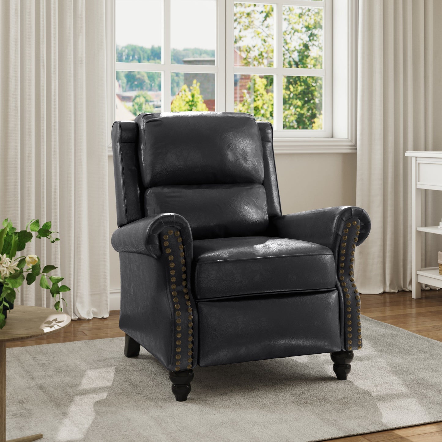Mid-Century Nailhead PU Leather Linen Recliner