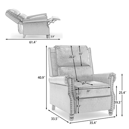 Mid-Century Nailhead PU Leather Linen Recliner