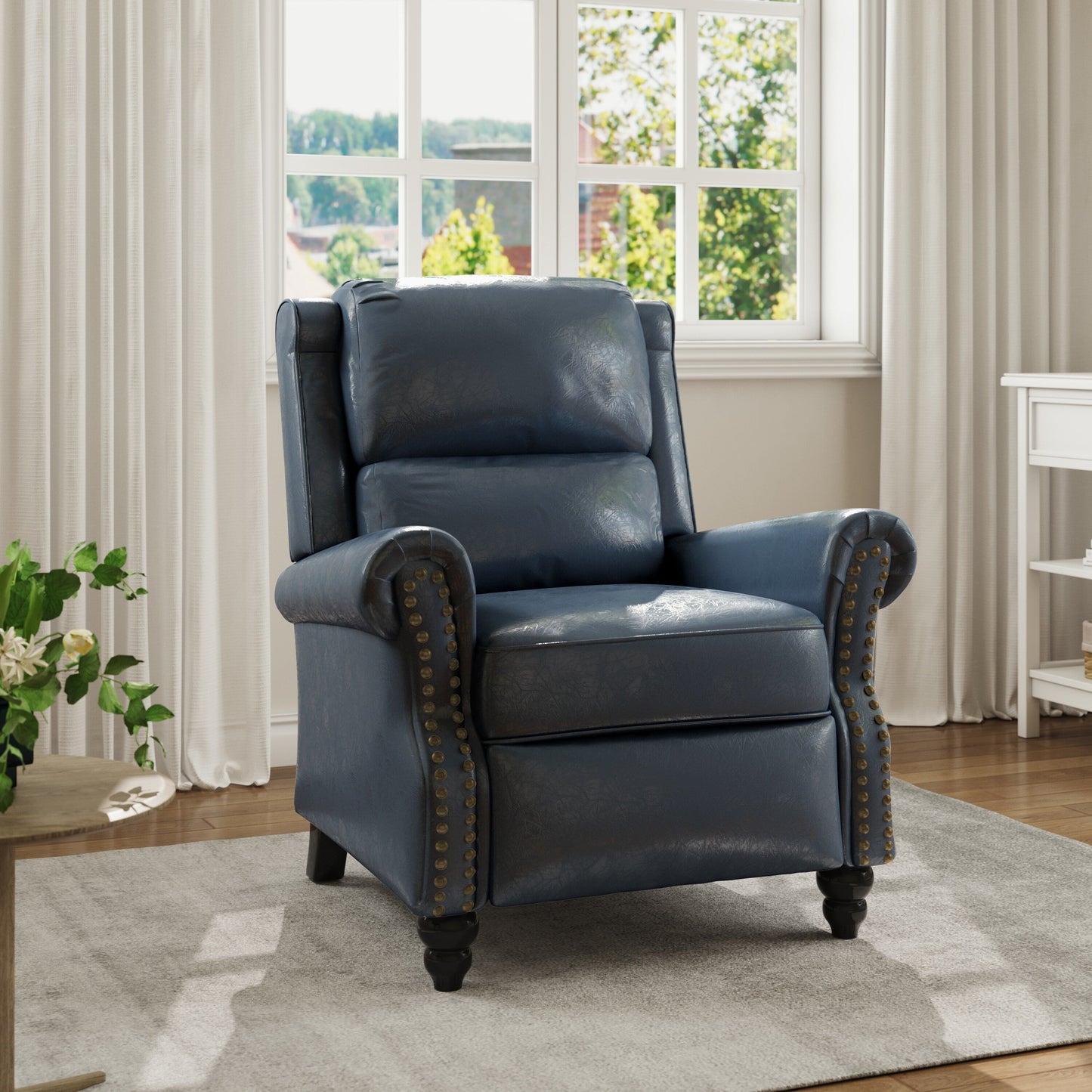 Mid-Century Nailhead PU Leather Linen Recliner