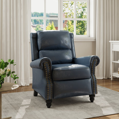 Mid-Century Nailhead PU Leather Linen Recliner