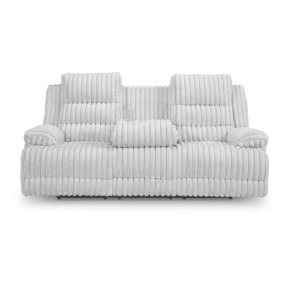 Signature Design by Ashley Technique White Power Reclining Sofa with Drop Down Table - 90W x 42D x 46H