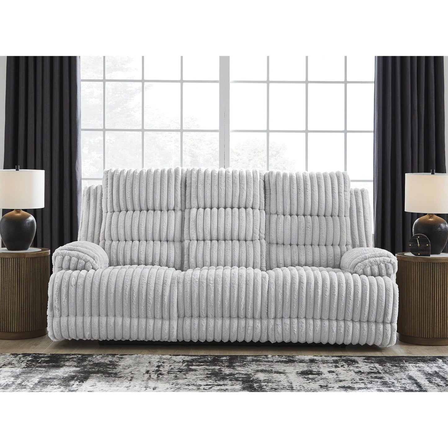 Signature Design by Ashley Technique White Power Reclining Sofa with Drop Down Table - 90W x 42D x 46H
