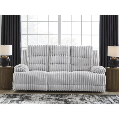 Signature Design by Ashley Technique White Power Reclining Sofa with Drop Down Table - 90W x 42D x 46H