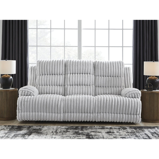 Signature Design by Ashley Technique White Power Reclining Sofa with Drop Down Table - 90W x 42D x 46H