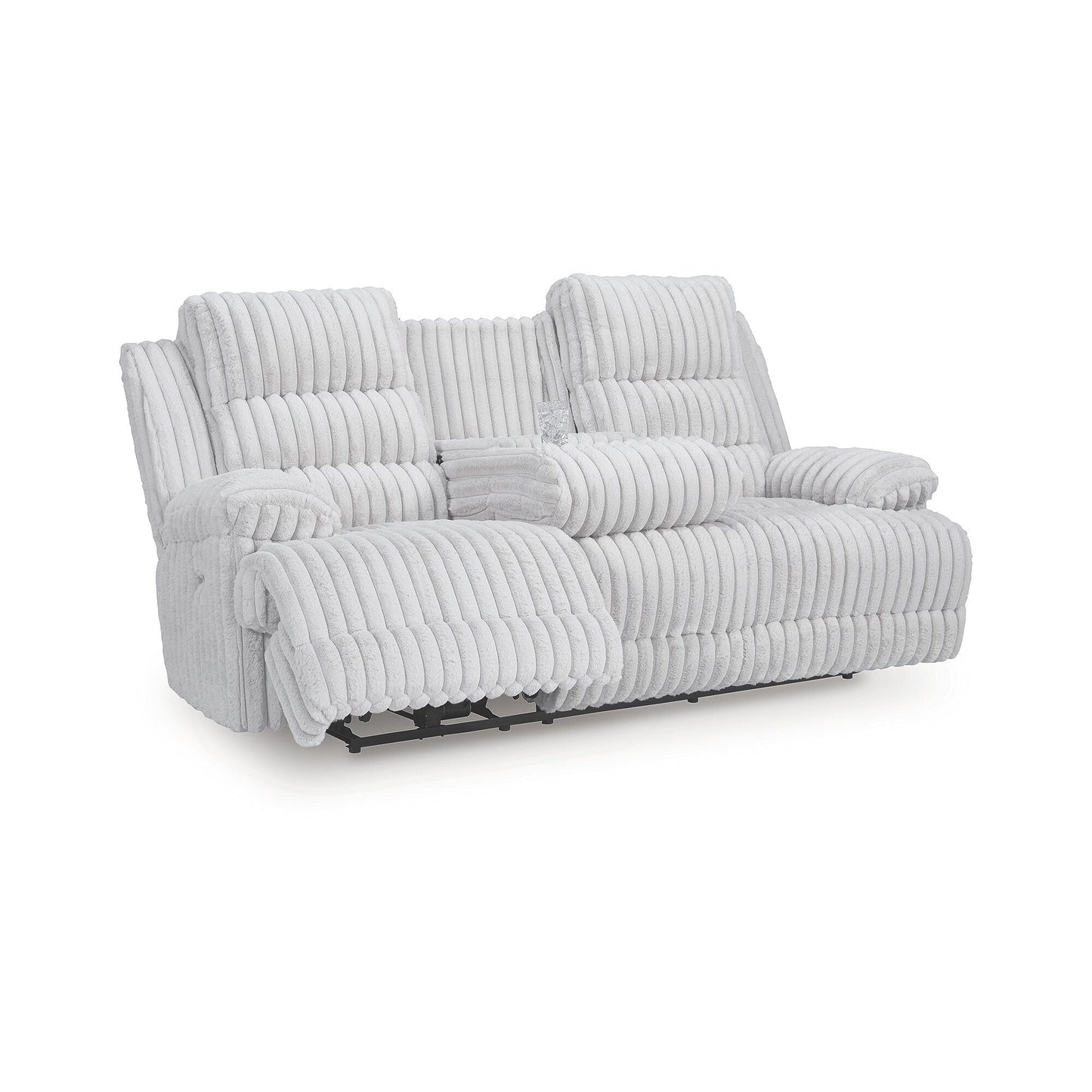 Signature Design by Ashley Technique White Power Reclining Sofa with Drop Down Table - 90W x 42D x 46H