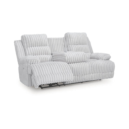 Signature Design by Ashley Technique White Power Reclining Sofa with Drop Down Table - 90W x 42D x 46H