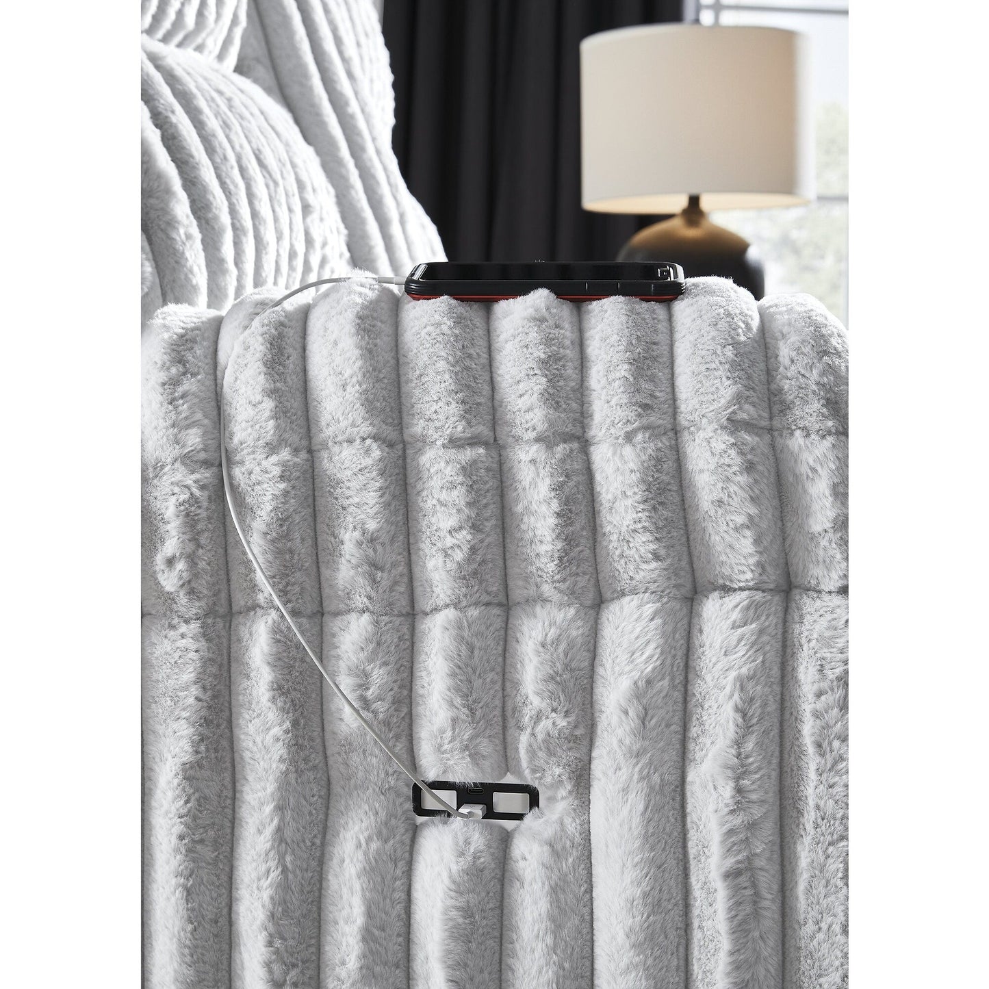 Signature Design by Ashley Technique White Power Reclining Sofa with Drop Down Table - 90W x 42D x 46H