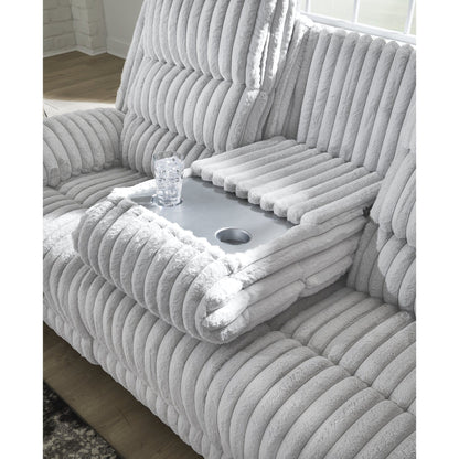 Signature Design by Ashley Technique White Power Reclining Sofa with Drop Down Table - 90W x 42D x 46H