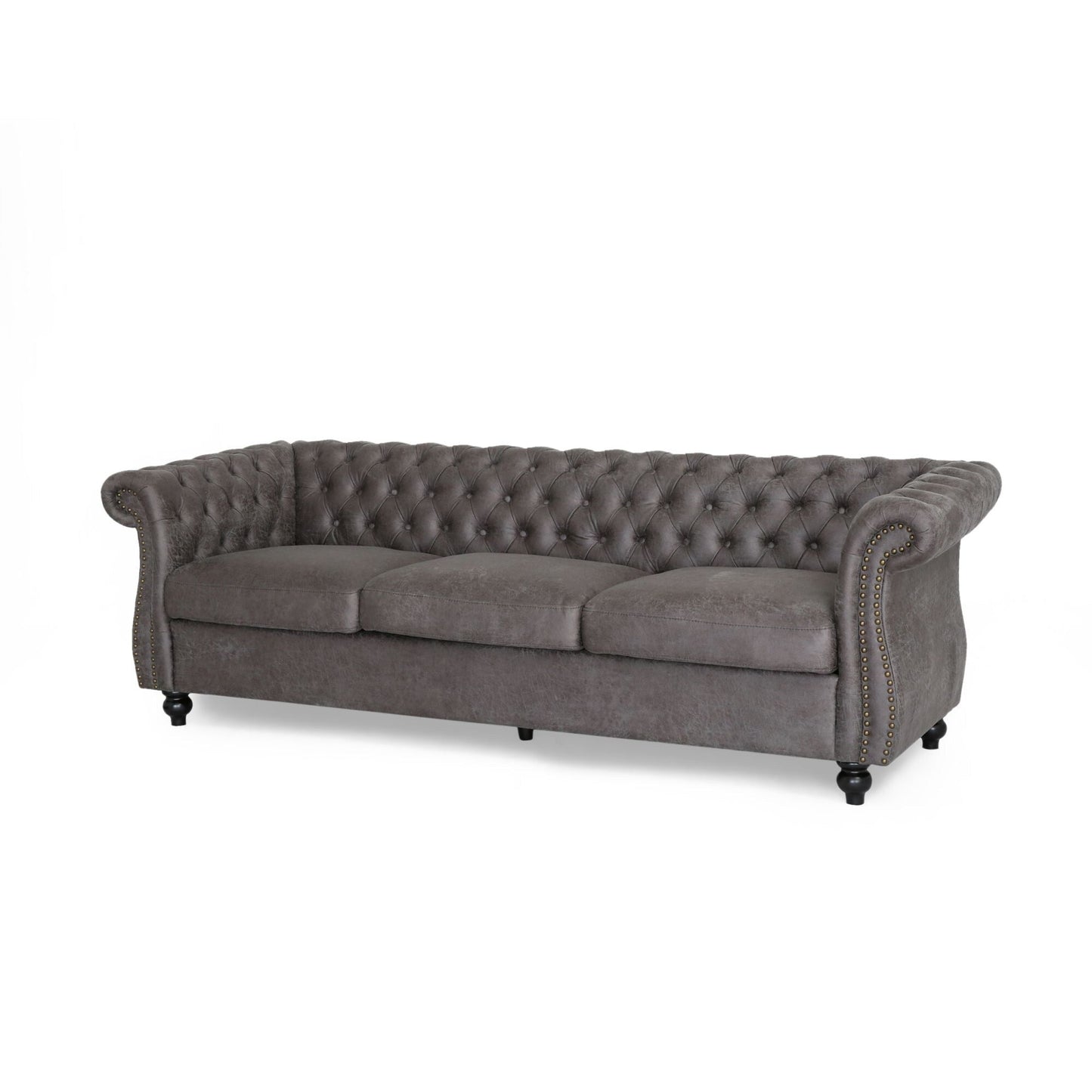 Slate Chesterfield Button Tufted 3-seater Sofa with Nailheads