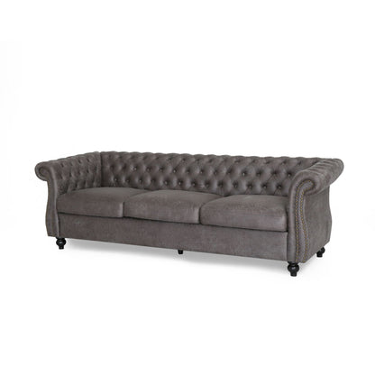 Slate Chesterfield Button Tufted 3-seater Sofa with Nailheads