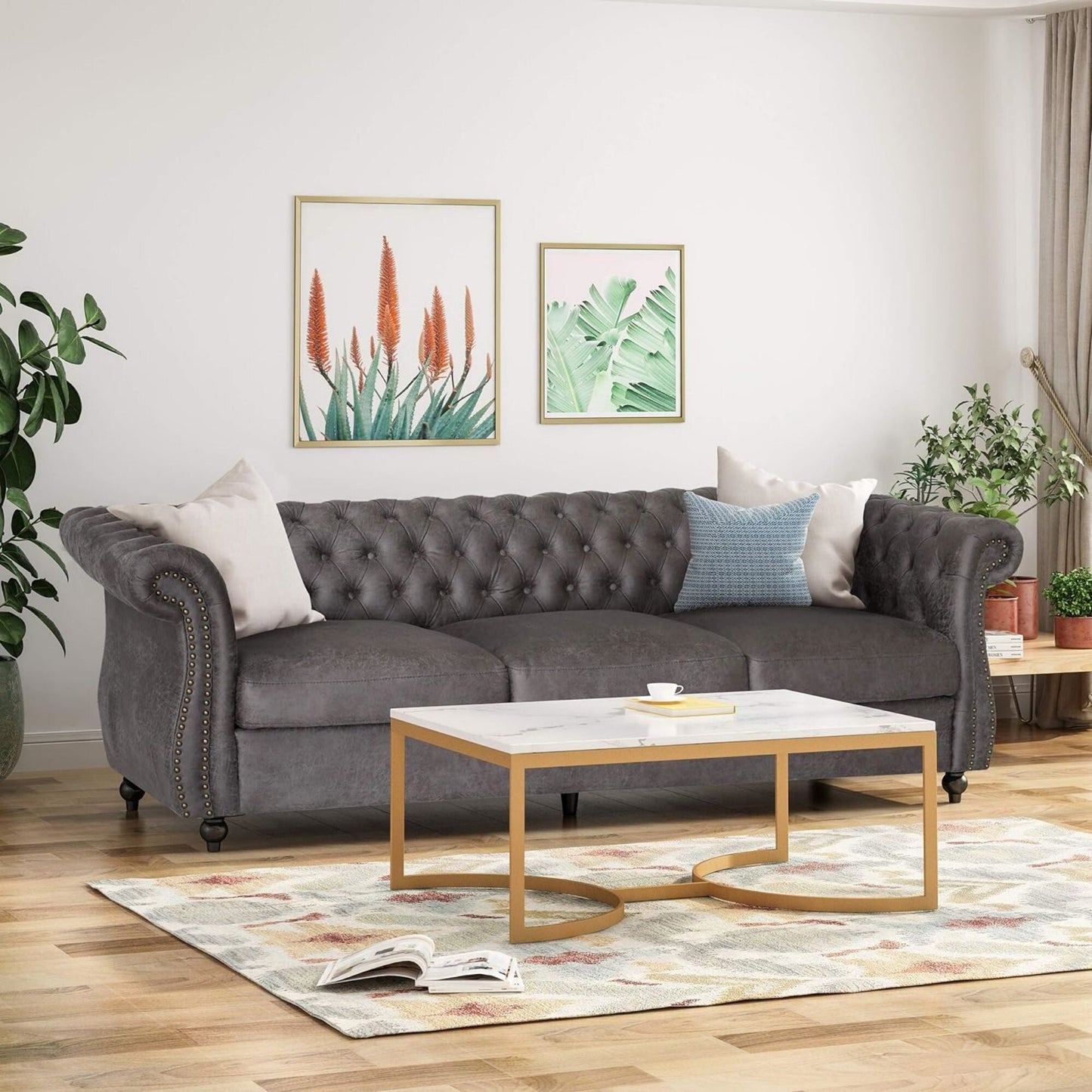 Slate Chesterfield Button Tufted 3-seater Sofa with Nailheads