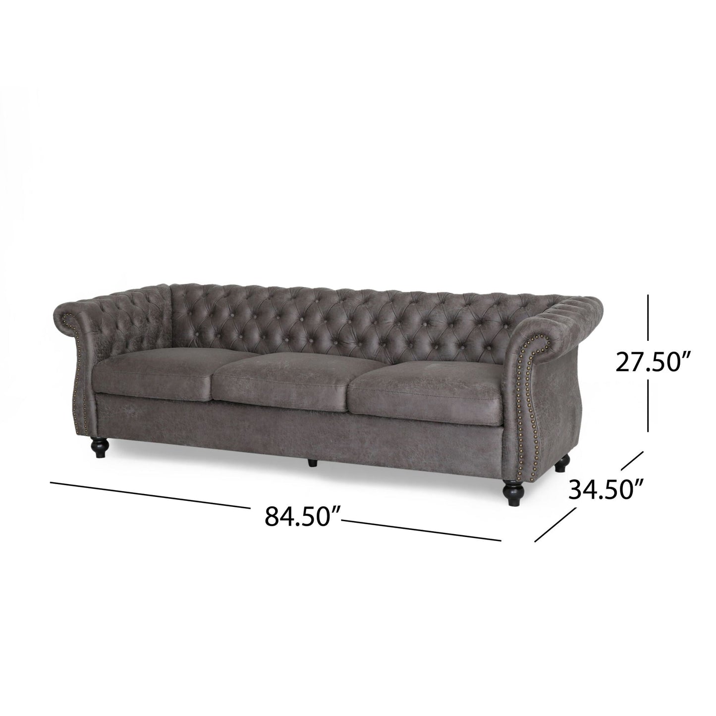 Slate Chesterfield Button Tufted 3-seater Sofa with Nailheads