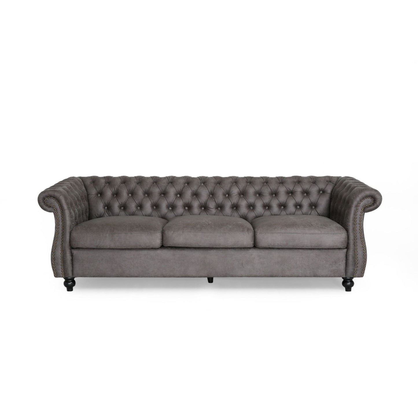 Slate Chesterfield Button Tufted 3-seater Sofa with Nailheads