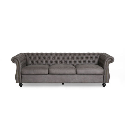 Slate Chesterfield Button Tufted 3-seater Sofa with Nailheads