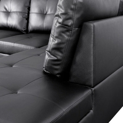 Sleek 3-Piece Black Faux Leather Couch Set, Modern Elegance for Your Living Room