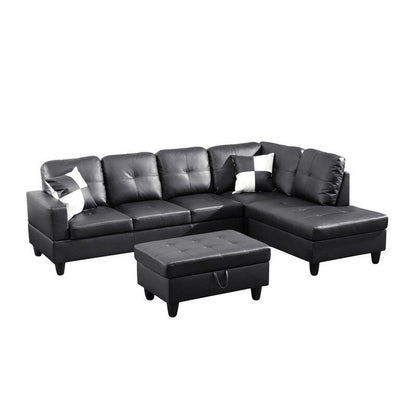 Sleek 3-Piece Black Faux Leather Couch Set, Modern Elegance for Your Living Room
