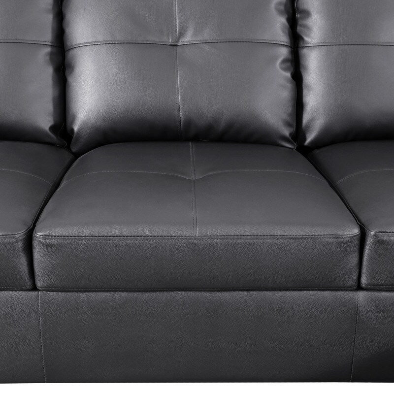 Sleek 3-Piece Black Faux Leather Couch Set, Modern Elegance for Your Living Room