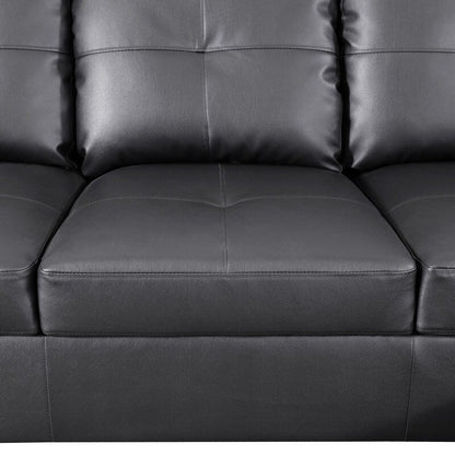 Sleek 3-Piece Black Faux Leather Couch Set, Modern Elegance for Your Living Room