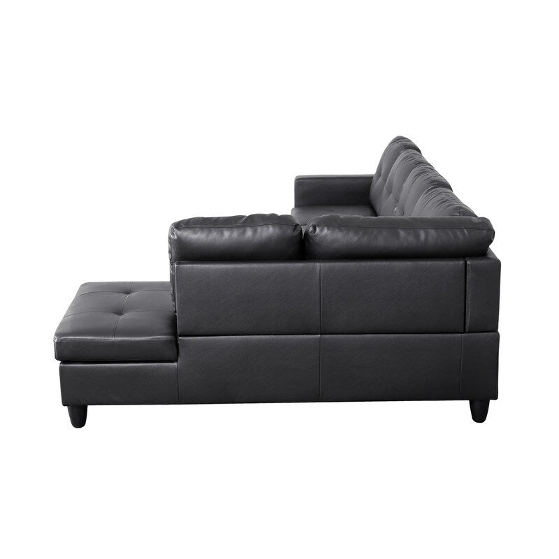 Sleek 3-Piece Black Faux Leather Couch Set, Modern Elegance for Your Living Room